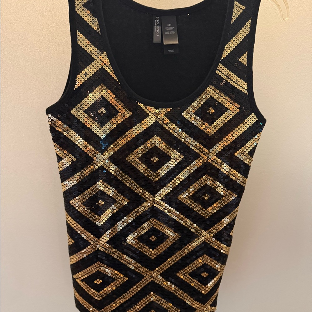Bisou Bisou Black and Gold Sequin Tank Top